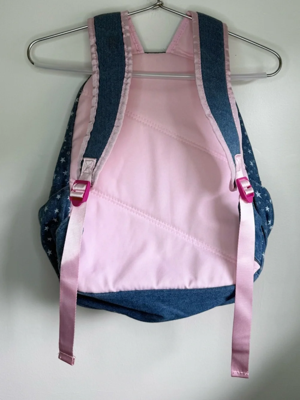 Disney Minnie Mouse Star Print Glitter Patch Pink & Denim Girls Backpack